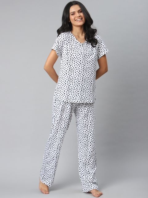 

DOROTHY PERKINS Women Pure Cotton White & Black Printed Night suit