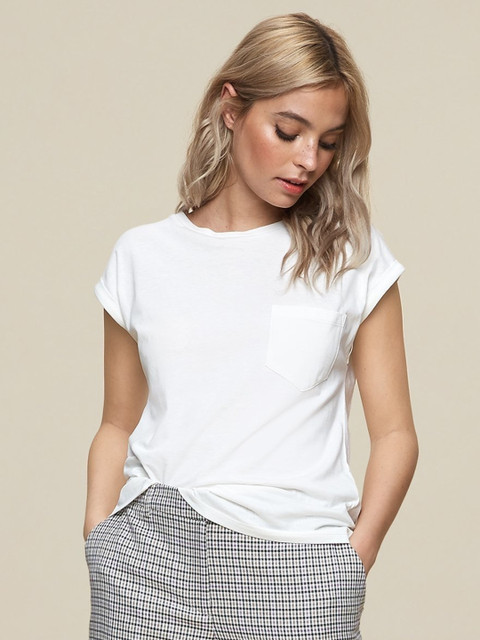 

DOROTHY PERKINS Women White Organic Cotton Solid Round Neck T-shirt