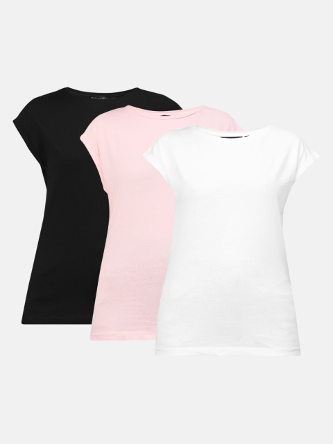

DOROTHY PERKINS Women Pack Of 3 Organic Cotton Solid Extended Sleeves T-shirts, Pink