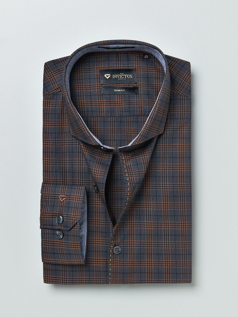 

INVICTUS Brown Checked Slim Fit Formal Shirt