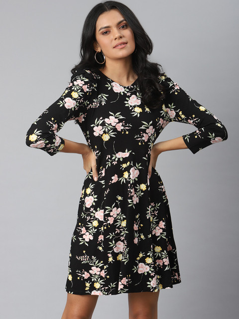 

DOROTHY PERKINS Women Black & Pink Printed A-Line Dress