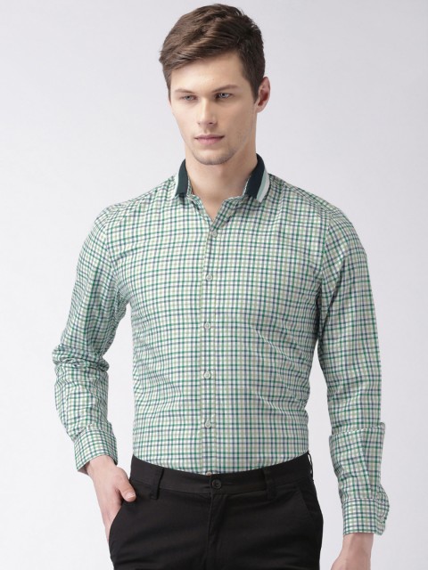 

INVICTUS Men White & Green Checked Slim Fit Smart Casual Shirt
