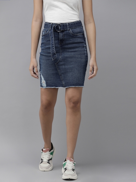 

Vero Moda Blue Washed Distress Denim Pencil Skirt