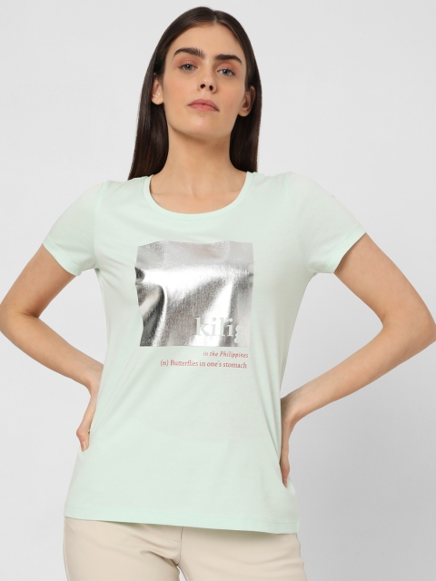 

Vero Moda Women Sea Green & Silver-Toned Printed T-shirt