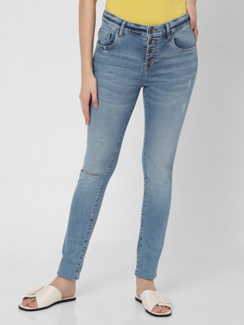 

Vero Moda Women Blue Skinny Fit High-Rise Slash Knee Heavy Fade Stretchable Jeans