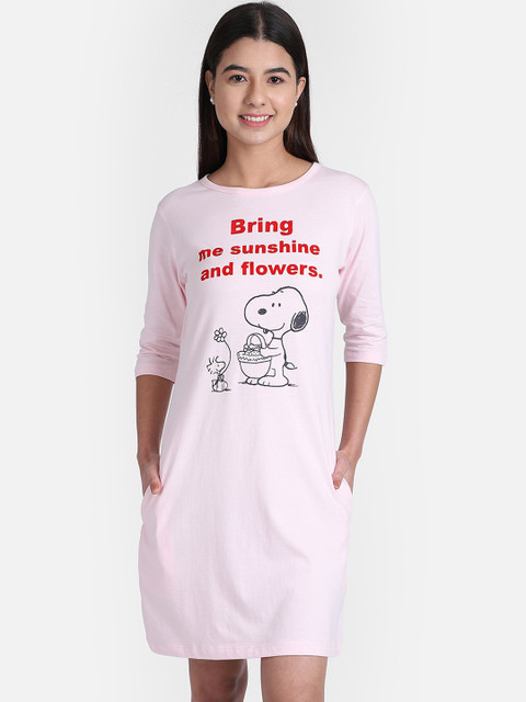 

Free Authority Women Pink Peanut Printed Cotton T-shirt Dress