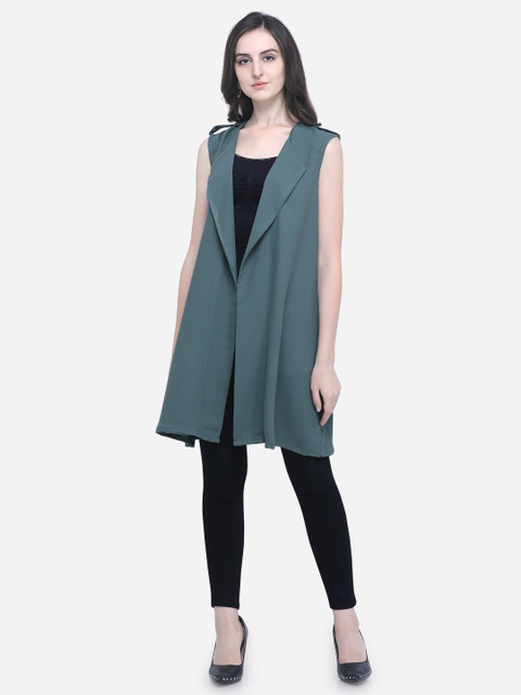 

Fbella Women Green Solid Open Front Shrug