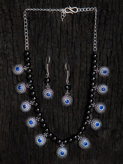 

Rangriti Silver-Plated & Blue Oxidised Jewellery Set
