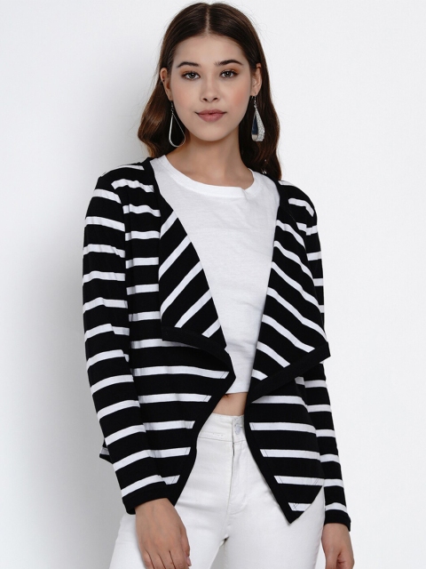 

Texco Women Black & White Striped Open Front Shrug