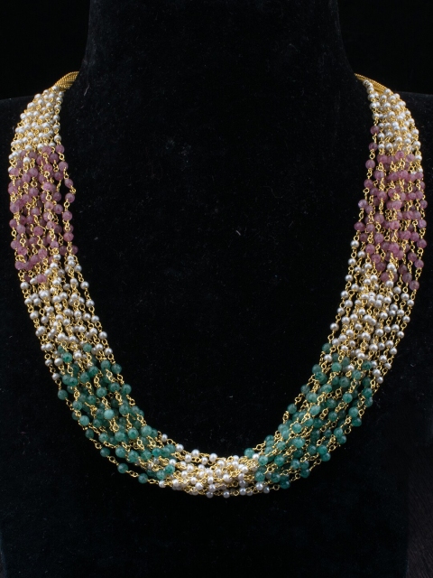 

Alankruthi Women Gold-Toned & Green Brass Crystal Beaded Multi Layered Chain
