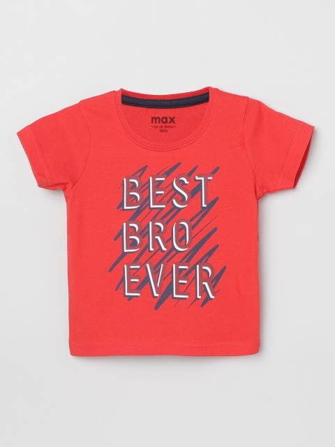 

max Boys Red Grey Printed Round Neck Cotton Pure Cotton T-shirt