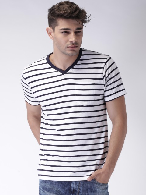 

Moda Rapido White & Navy Striped Slim Fit T-shirt