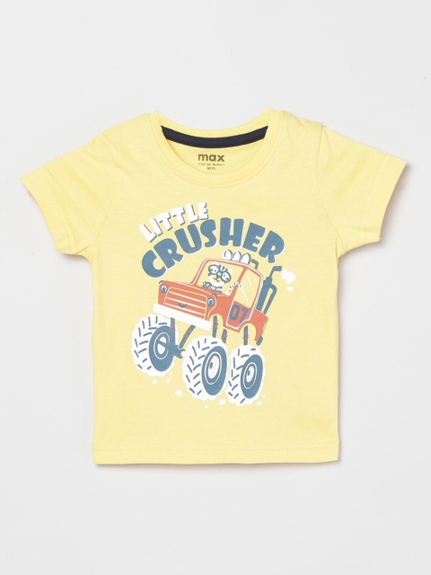 

max Boys Yellow Printed Round Neck T-shirt