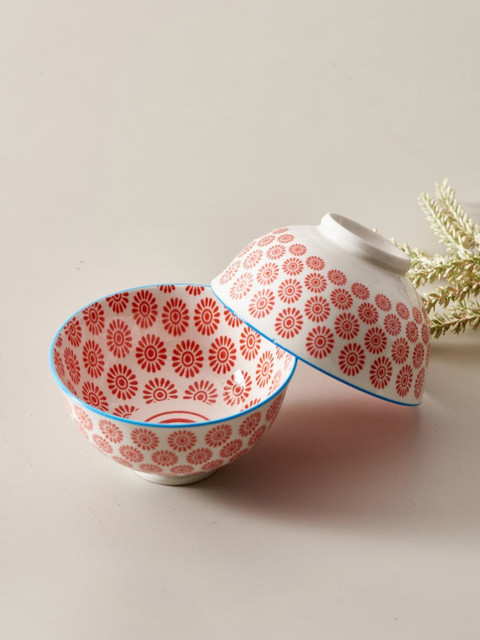 

THEDECORKART Set of 4 White & Orange Ceramic Bowls