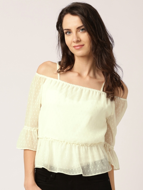 

DressBerry Off-White Cold Shoulder Polyester Top