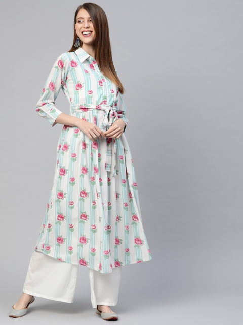 

Mokshi Enchanting White and Pink Floral Printed Kurta