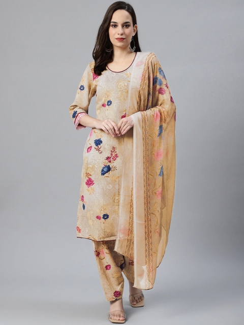 

Chhabra 555 Beige & Magenta Cotton Blend Unstitched Dress Material