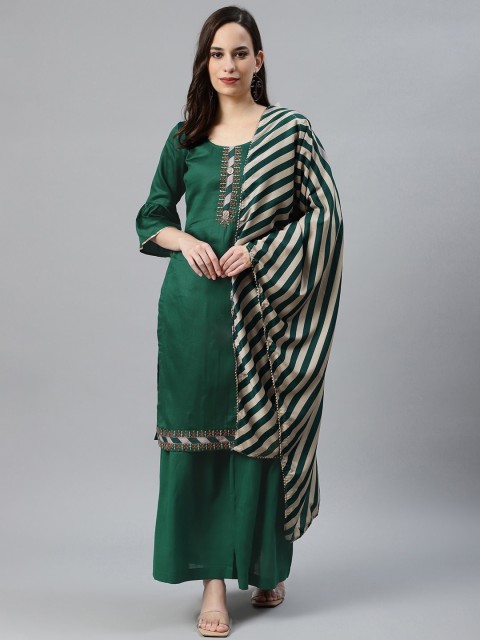 

Chhabra 555 Green & Beige Cotton Blend Unstitched Dress Material