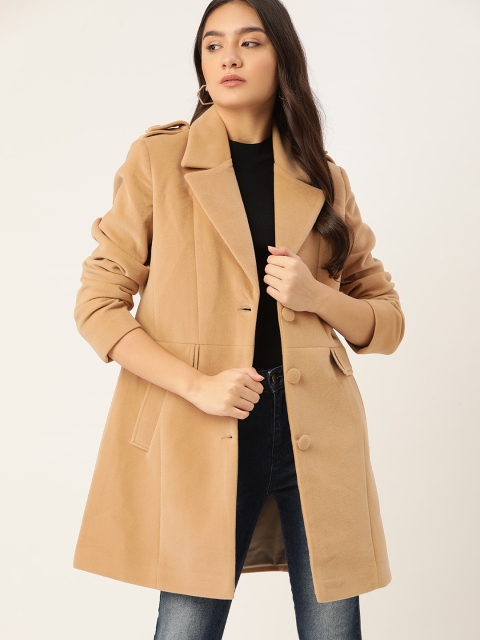 

DressBerry Women Beige Solid Overcoat