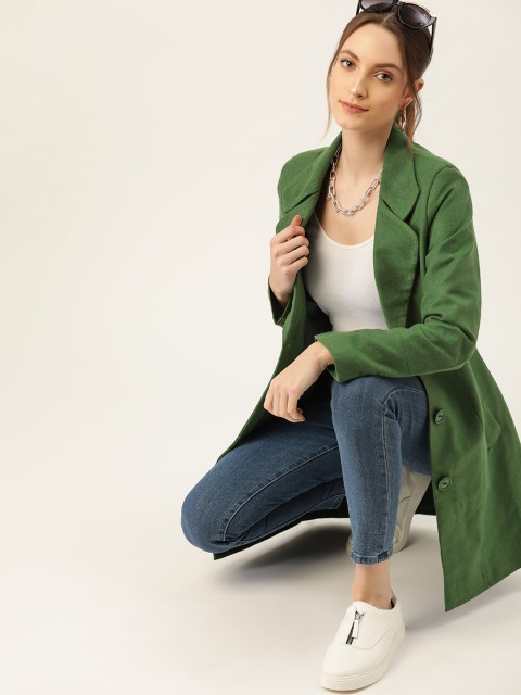 

DressBerry Women Green Solid Longline Overcoat
