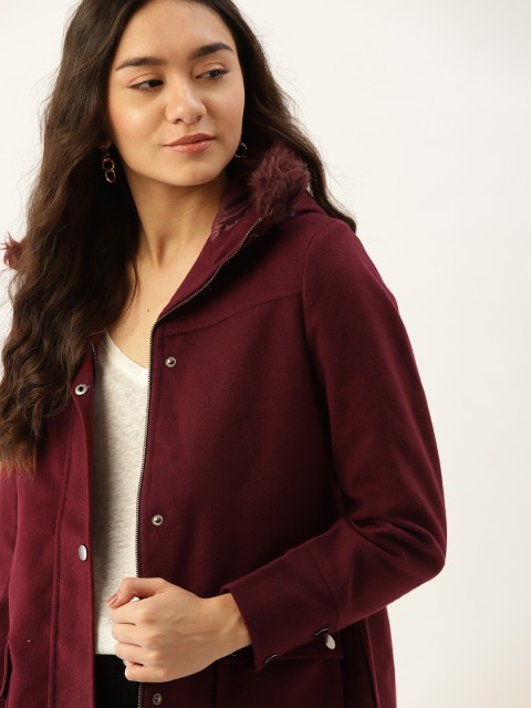 

DressBerry Women Maroon Solid Parka Coat