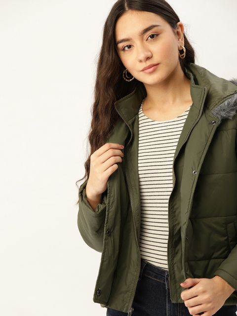 

DressBerry Women Green Hooded Parka Jacket