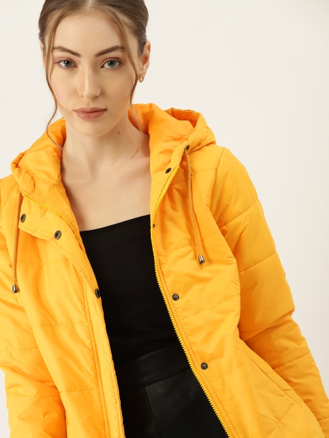 

DressBerry Women Yellow Solid Hooded Padded Jacket