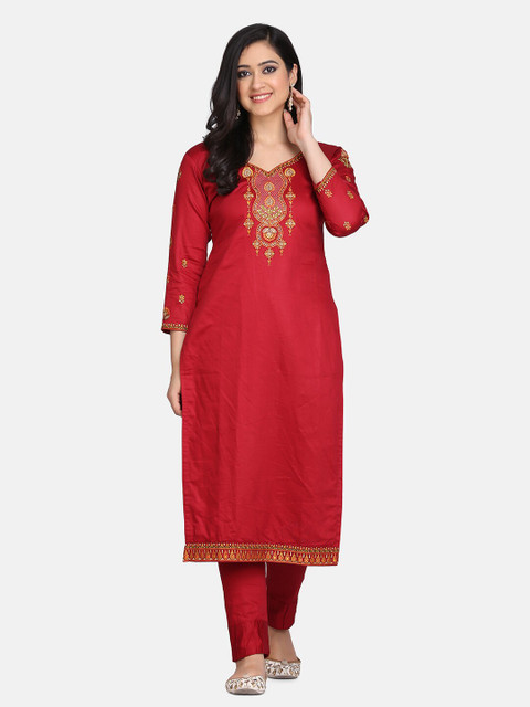 

Shaily Maroon & Orange Pure Cotton Unstitched Dress Material