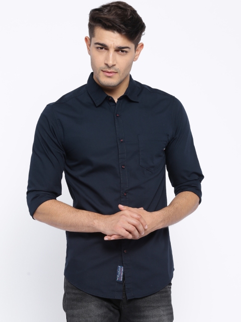 

Freehand Navy Blue Solid Slim Fit Casual Shirt