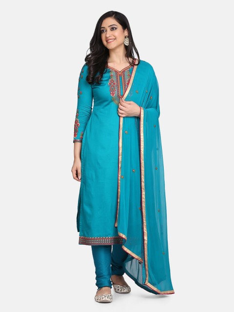 

Shaily Turquoise Blue Pure Cotton Unstitched Dress Material