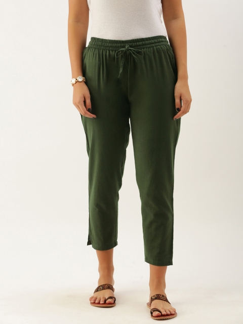 

AMUKTI Women Olive Green Pleated Regular Trousers