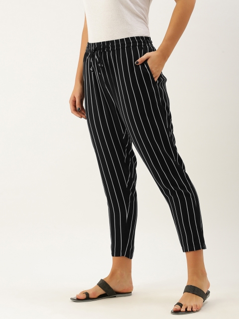 

AMUKTI Women Black Striped Pyjama