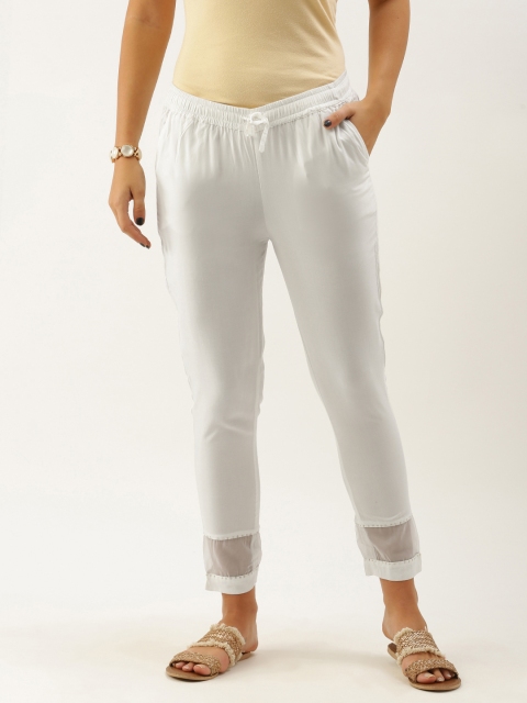 

AMUKTI Women White Pleated Regular Trousers