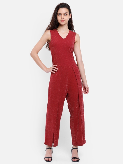 

Yaadleen Women Maroon Self Design Basic Jumpsuit