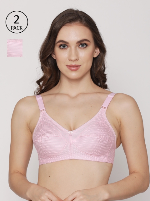 

Kalyani Pack Of 2 Pink & White Printed Non-Wired Non Padded Everyday Bras 4000008