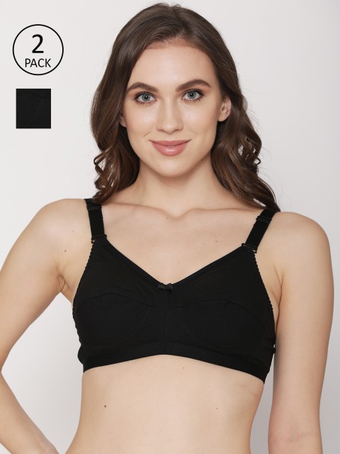 

Kalyani Pack Of 2 Black Solid Non-Wired Non Padded Everyday Bra 370041