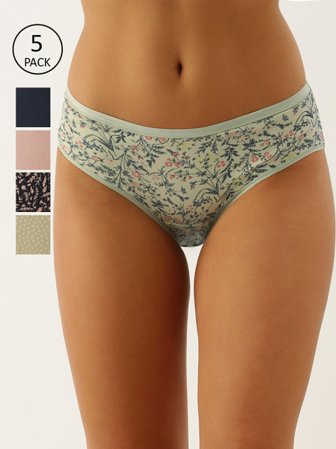 

Enamor Women Pack of 5 Antimicrobial Full Coverage Mid Waist Hipster Panty - CH05, Multi