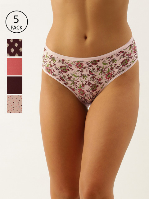 

Enamor Women Pack of 5 Antimicrobial Full Coverage Mid Waist Hipster Panty - CH05, Multi