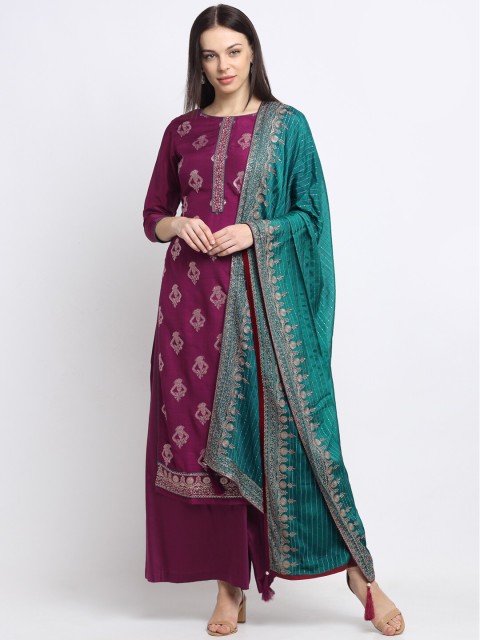 

Stylee LIFESTYLE Magenta & Teal Art Silk Unstitched Dress Material