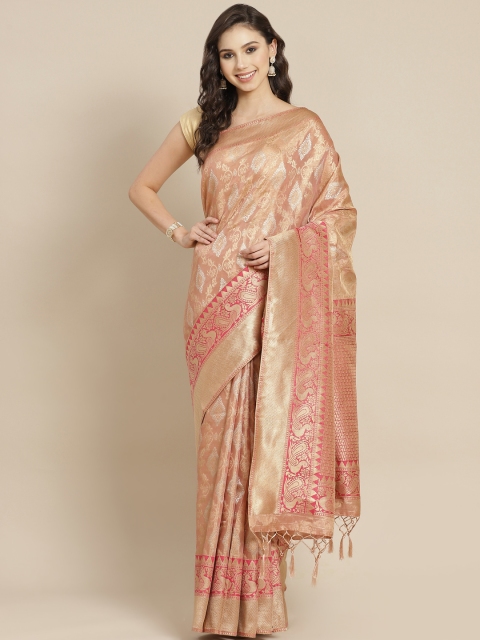

Mitera Peach-Coloured & Golden Ethnic Motifs Liva Saree