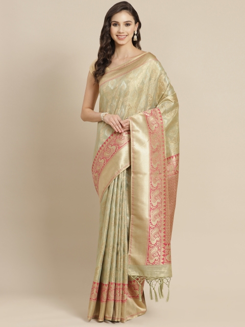 

Mitera Green & Golden Ethnic Motifs Liva Saree