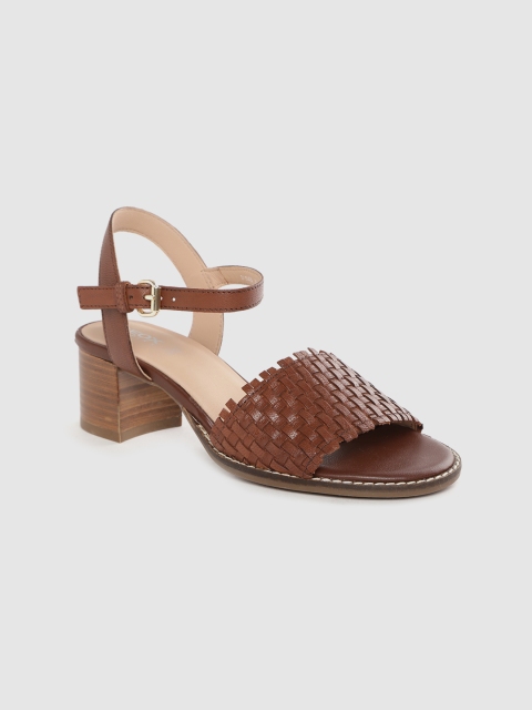 

Geox Brown Leather Basketweave Block Heels