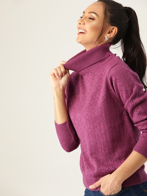 

DressBerry Women Purple Open Knit Pullover