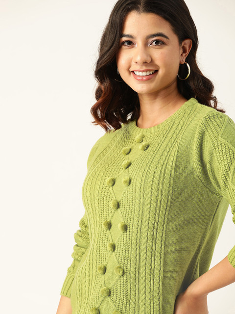 

DressBerry Women Green Striped Pullover Sweater