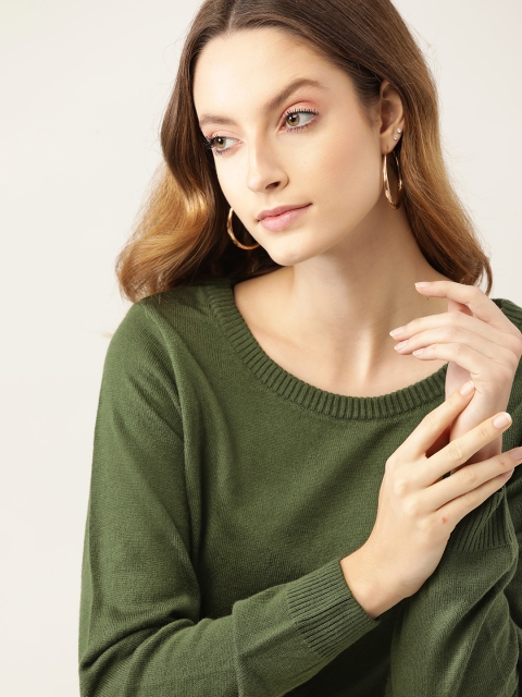 

DressBerry Women Olive Green Solid Pullover