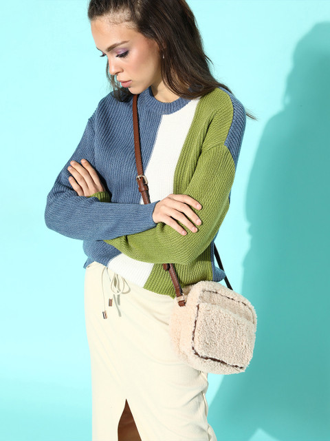 

DressBerry Women Stunning Blue Colourblocked Knitted Sweater