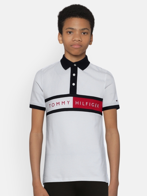 

Tommy Hilfiger Boys White Printed Polo Collar Pure Cotton T-shirt