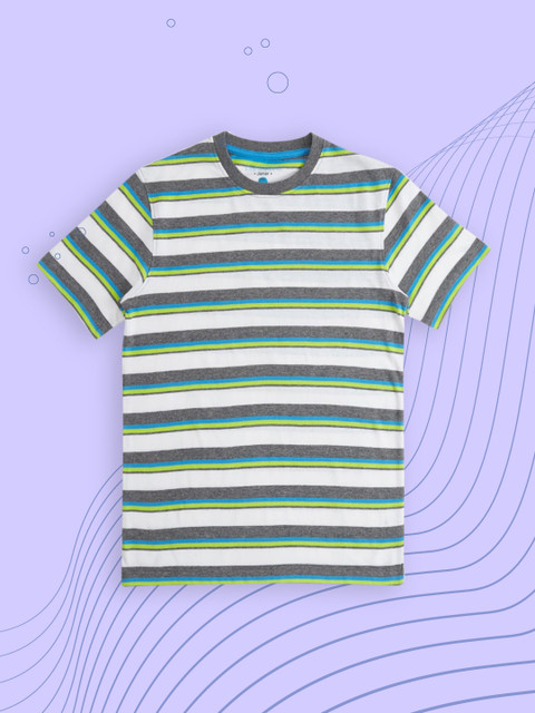 

Pantaloons Junior Boys White & Green Striped Round Neck T-shirt