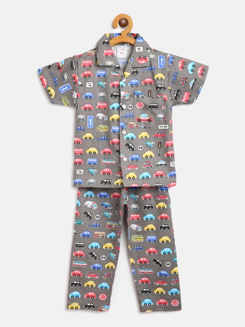 

NAUTI KIDZ Boys Grey & Red Conversational Print Cotton Night suit