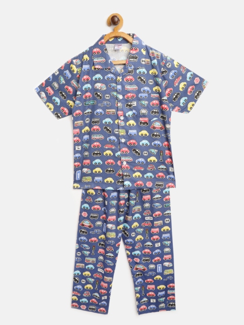 

NAUTI KIDZ Boys Blue & Red Cars Print Pure Cotton Night suit